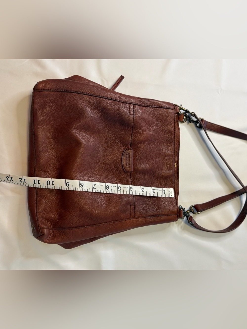 American Leather Cognac Pebbled Shoulder Tote - Picture 9 of 9